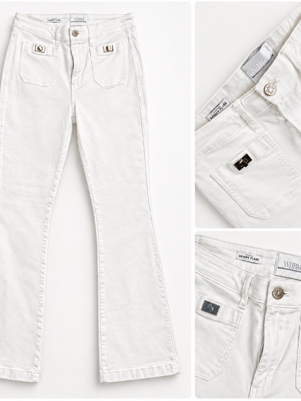 White House Black Market White Flare Jeans with Pocket Hardware